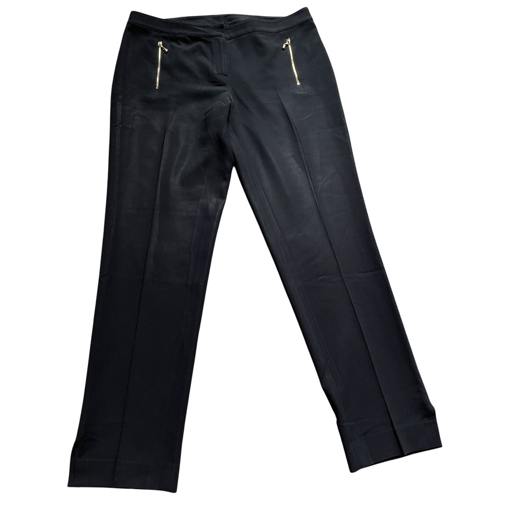 Women's  St John Designer Dress Pants Black Straight Leg  Zipper‎ Size 10